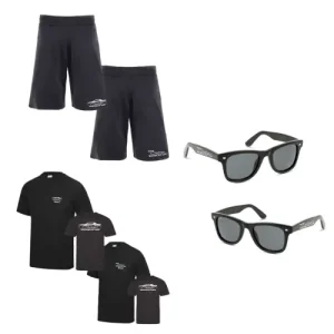 DCW Dodge Challenger Westside Auto Carfreitag Bundle Shorts Shirt Sonnenbrille